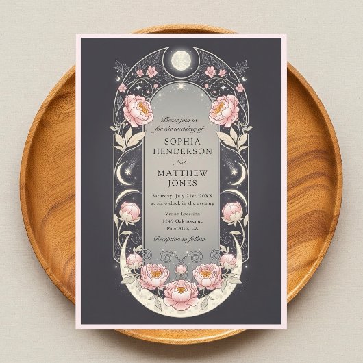 Celestial Blush Blossom Art Nouveau Wedding Einladung