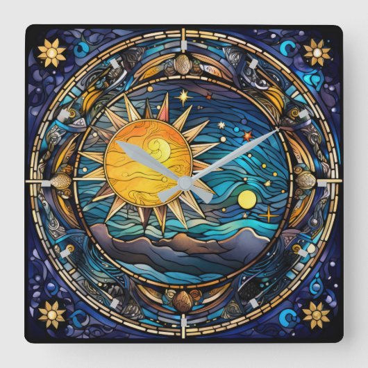 Celestial Bodies Wall Clock Quadratische Wanduhr (Vorderseite)