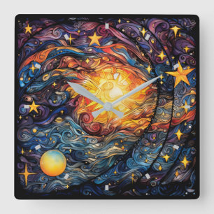 Celestial Bodies Wall Clock Quadratische Wanduhr