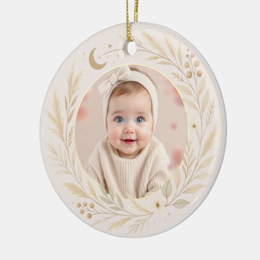 Celestial Boho Baby First Christmas Photo Keramik Ornament (Links)