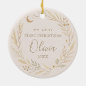 Celestial Boho Baby First Christmas Photo Keramik Ornament (Hinten)