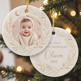 Celestial Boho Baby First Christmas Photo Keramik Ornament