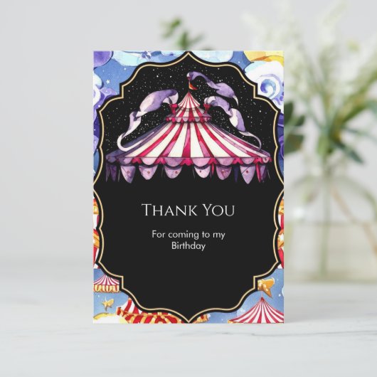 Celestial Boho Circus Geburtstag Dankeskarte (Stehend Vorderseite)