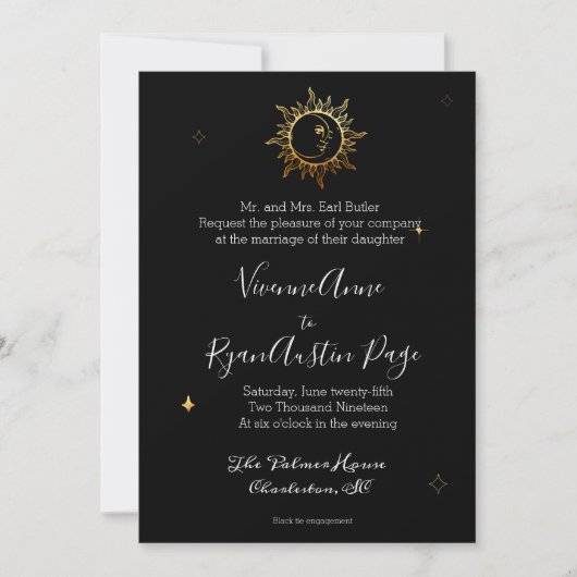 Celestial Boho Gold Foil Hochzeit Einladung (Vorderseite)