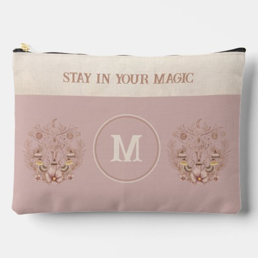 Celestial Boho Moth Mushrooms Monogram Name Zubehörtasche (Vorderseite)
