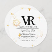 Celestial Boho Round Wedding Einladung (Vorne/Hinten)
