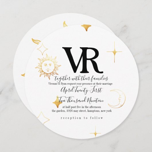 Celestial Boho Round Wedding Einladung (Vorne/Hinten)