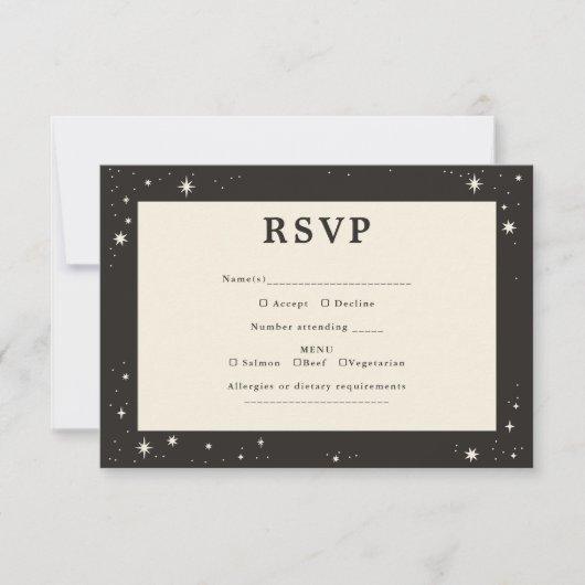 Celestial Boho stars Wedding RSVP Karte (Vorderseite)