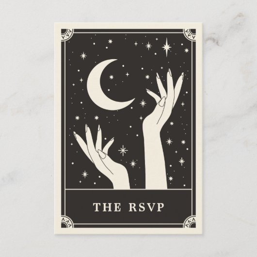Celestial Boho Tarot Moon Wedding RSVP Card Begleitkarte (Vorderseite)