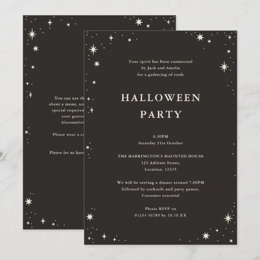 Celestial Boho Tarot Star Black Halloween Einladung (Vorne/Hinten)