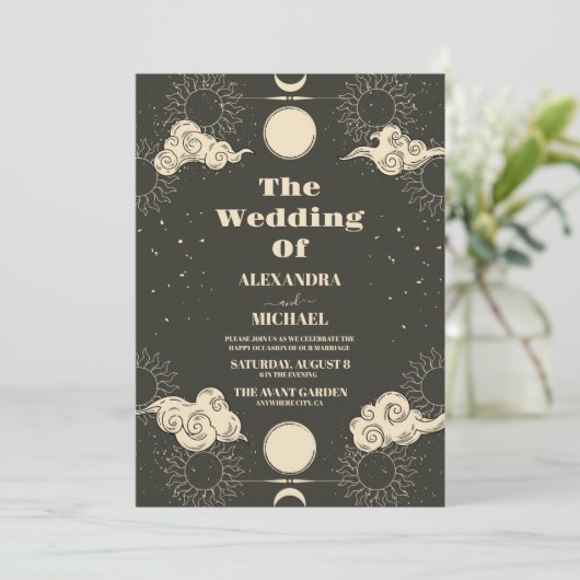 Celestial Boho Tarot Star Wedding Einladung (Stehend Vorderseite)