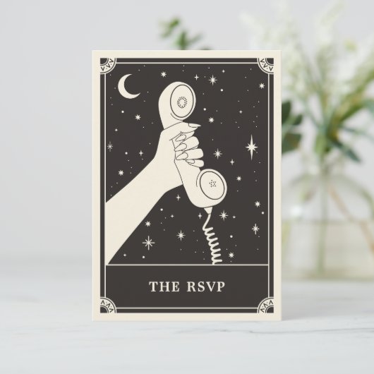 Celestial Boho Tarot Wedding RSVP Card Begleitkarte (Stehend Vorderseite)