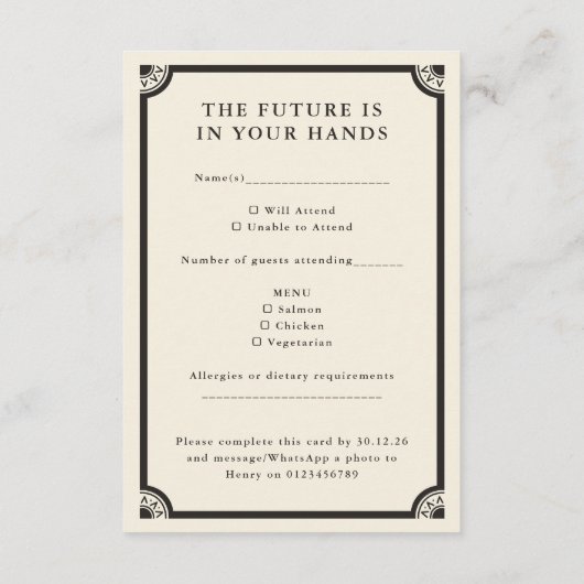 Celestial Boho Tarot Wedding RSVP Card Begleitkarte (Rückseite)