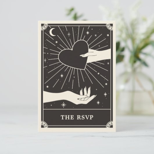 Celestial Boho Tarot Wedding RSVP Card Begleitkarte (Stehend Vorderseite)