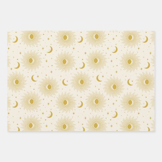 Celestial Boho Terracotta Gold Sun Moon Trendy Geschenkpapier Set (Vorderseite)