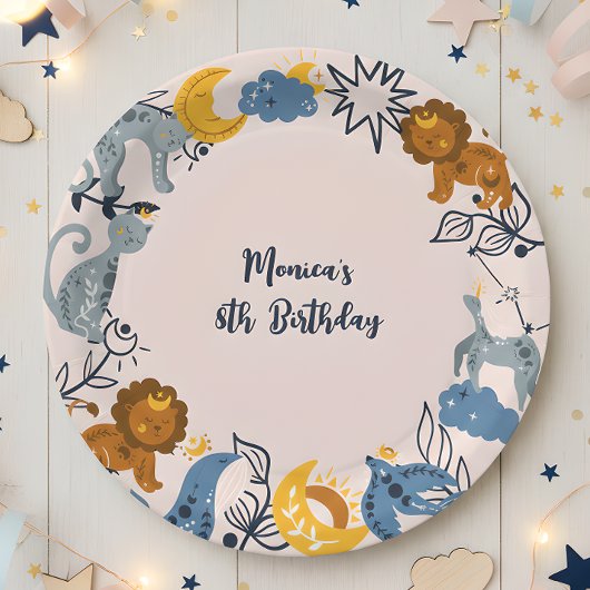 Celestial boho Tiere Geburtstag Pappteller