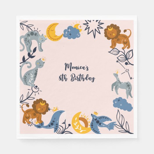 Celestial boho Tiere Geburtstag Serviette (Vorderseite)
