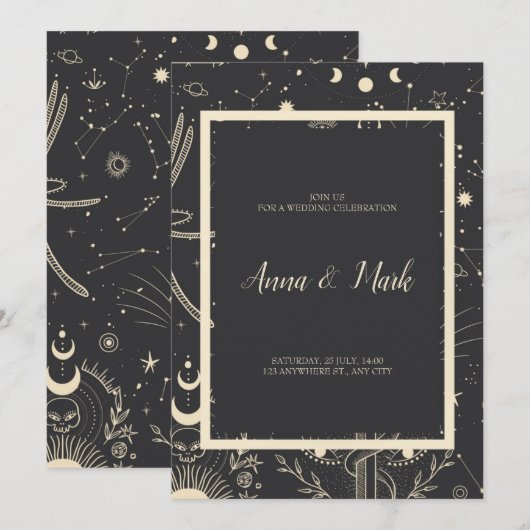 Celestial Boho Wedding Einladung (Vorne/Hinten)