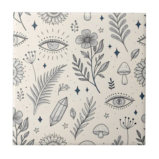 Celestial Botanical Pattern (4) Fliese (Vorderseite)