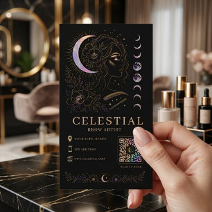 Celestial Brow Artist Luxus Schwarz-Gold QR Schönh Visitenkarte