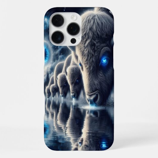 Celestial Buffalos in mystischer Starry Landschaft iPhone Hülle (Rückseite)