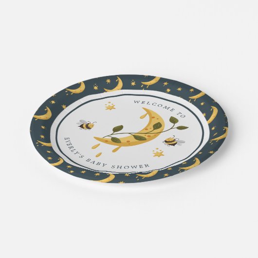 Celestial Bumblebee Moon Honey Baby Dusche Pappteller (Schrägansicht)