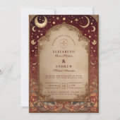 Celestial Burgundy Baroque Wedding Einladung (Vorderseite)