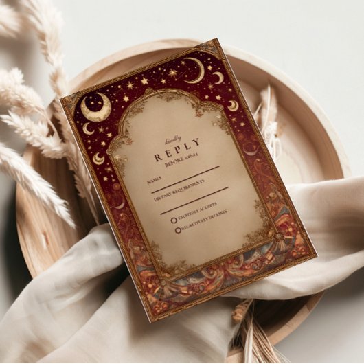 Celestial Burgundy Baroque Wedding RSVP Karte