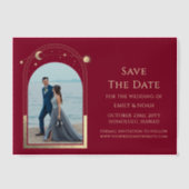 Celestial Burgundy Gold Foto Save the Date Pergament Einladungen (Vorderseite)