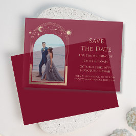 Celestial Burgundy Gold Foto Save the Date Pergament Einladungen