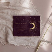Celestial Burgundy Gold Moon and Stars Wedding Einladung