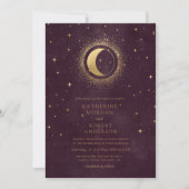 Celestial Burgundy Gold Moon and Stars Wedding Einladung (Vorderseite)