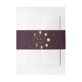 Celestial Burgundy Gold Moon Phases Wedding Einladungsbanderole