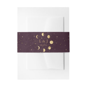 Celestial Burgundy Gold Moon Phases Wedding Einladungsbanderole