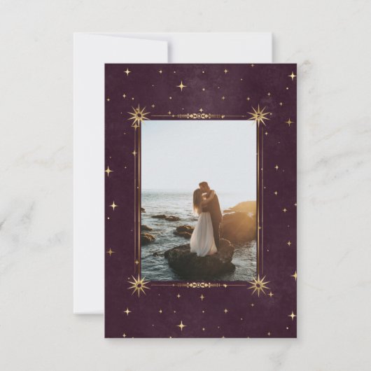 Celestial Burgundy Gold Moon Save the Date Einladung (Rückseite)