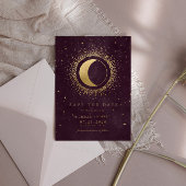 Celestial Burgundy Gold Moon Save the Date Einladung