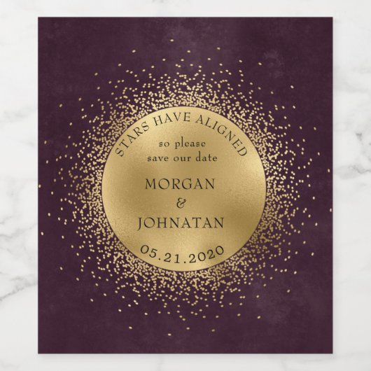 Celestial Burgundy Gold Moon Save the Date Weinetikett (Einzelnes Label)