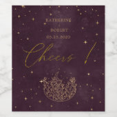 Celestial Burgundy Gold Moon Wedding Wine Label Weinetikett (Einzelnes Label)