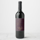 Celestial Burgundy Gold Moon Wedding Wine Label Weinetikett (Vorderseite)