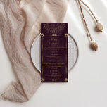 Celestial Burgundy Gold Wedding Dinner Menü Einladung<br><div class="desc">Unsere Kollektion "Celestial Burgundy Wedding" besticht durch einen goldenen Halbmond mit passenden goldenen Sternen und Rändern in verschiedenen Designs auf einem samtbordeauxfarbenen Hintergrund gepaart mit eleganten Schriftart. Einfach für Sie anpassen und Sie können unter vielen Artikeln aus dieser Sammlung in unserem Shop wählen.</div>