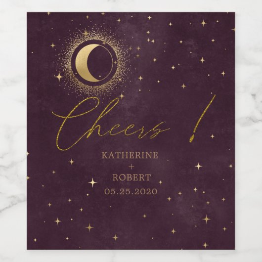 Celestial Burgundy Moon Wedding Wine Label Set Weinetikett (Einzelnes Label)