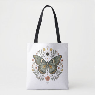 Celestial Butterfly Floral Illustration Tote Bag Tasche