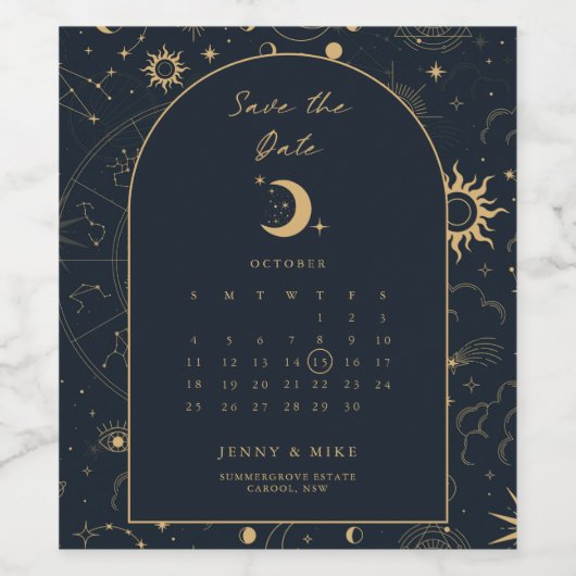 Celestial Calendar Arch Save the Date Weinetikett (Einzelnes Label)