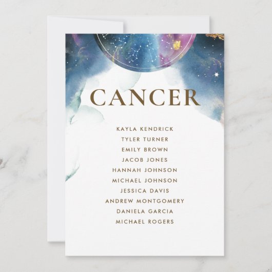 Celestial Cancer Seating Chart Card mit Gast Name (Vorderseite)