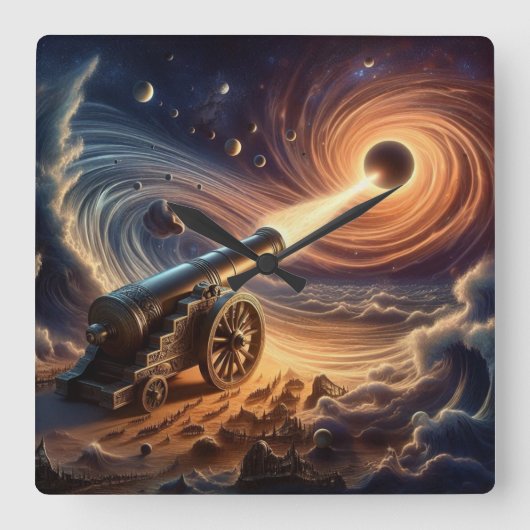 Celestial Cannon: Explosion kosmischer Energie Quadratische Wanduhr (Vorderseite)