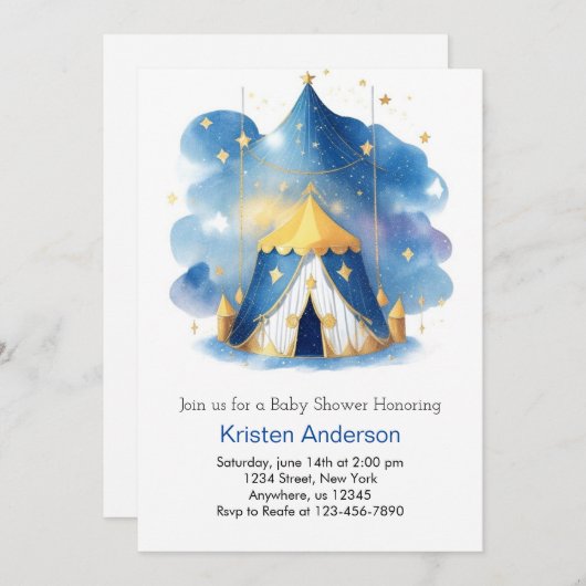 Celestial Carousel Dreamy Circus Boy Babydusche Einladung (Vorne/Hinten)