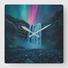 Celestial Cascade Clock - Majestic Aurora Quadratische Wanduhr
