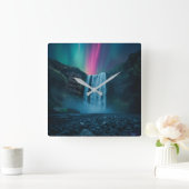 Celestial Cascade Clock - Majestic Aurora Quadratische Wanduhr (Zuhause)