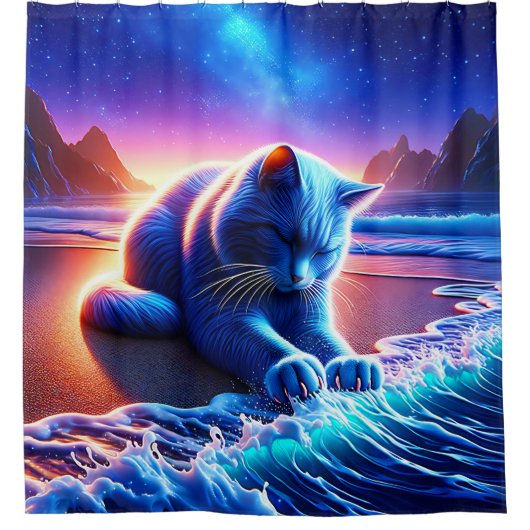 "Celestial Cat by Water" Duschvorhang (Vorderseite)