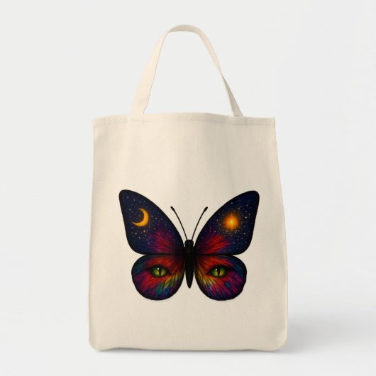 Celestial Cat-Eye Butterfly Colorful Sun Moon Boho Tragetasche (Vorne)